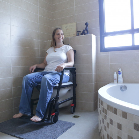Chaise d'aisance portative pliante avec frein à main pour personnes âgées, chaise  d'aisance à roulettes, chaise d'aisance de transport de chevet avec siège  rembourré : : Hygiène et Santé