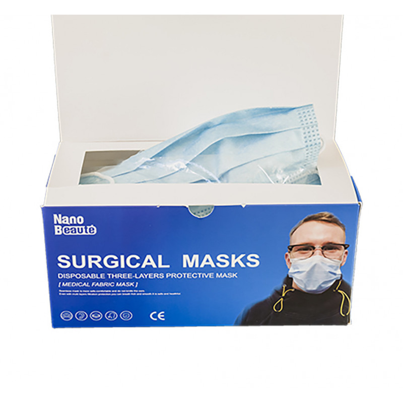 Lot de 50 masques chirurgicaux 3 plis jetables type II R - Bleu